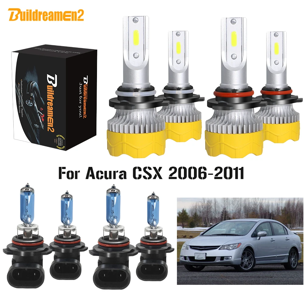 Buildreamen2 4 X Car Headlight High Low Beam 9005 9006 LED Halogen Headlamp Bulb 12V For Acura CSX 2006 2007 2008 2009 2010 2011