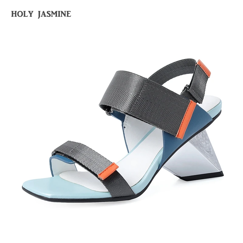 2021 Gladiator High Heels Sandals for Women Genuine Leather Mixed Colors Women\'s Shoes Summer Fashion Working Office Shoes Woman