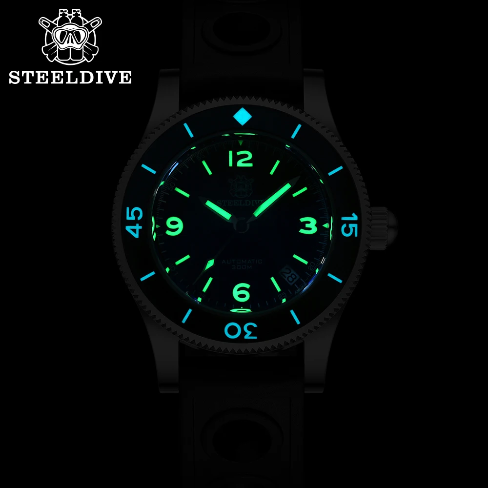 Steel dive brand sd1952 super leuchtende keramik lünette 41mm stahl gehäuse 300m wasserdichtes schwarzes zifferblatt nh35 automatische tauch uhr für männer