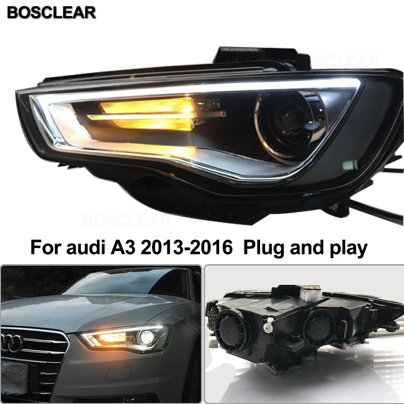 2PC Car Style LED headlights for Audi A3 2013-2016 for A3 head lamp LED DRL Lens Double Beam Bosclear H7 HID Xenon bi xenon lens