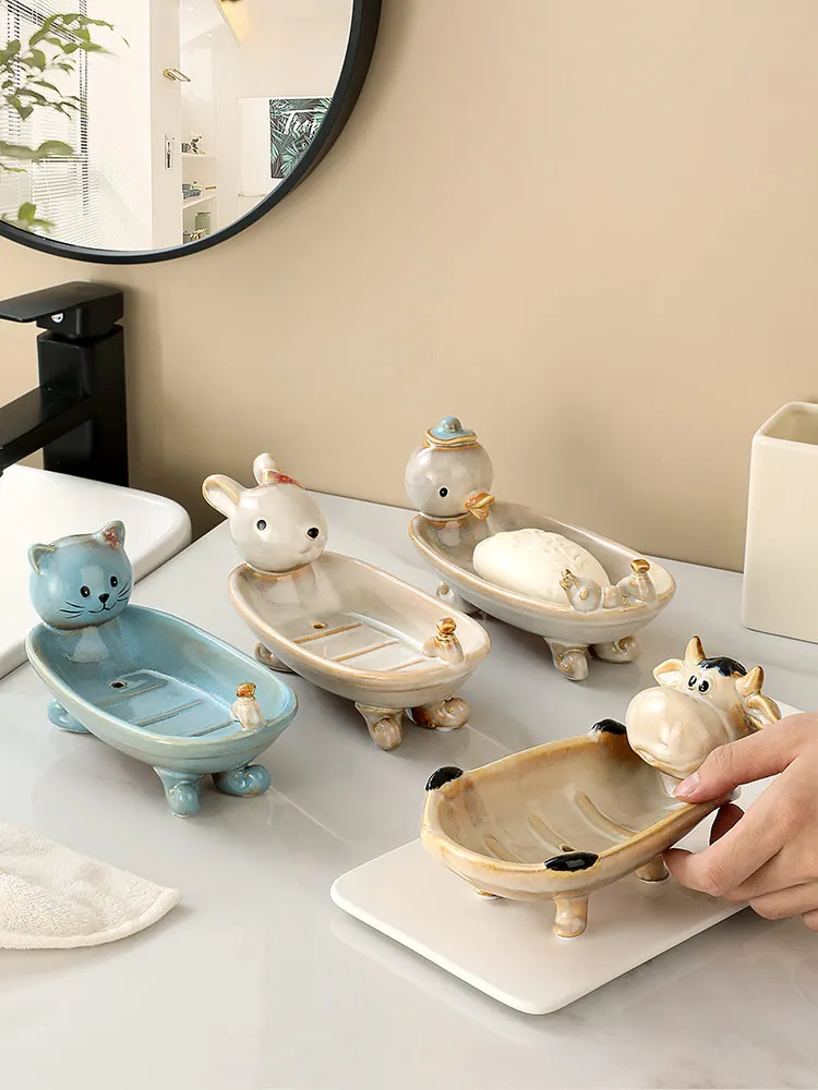 Cute Cartoom Animal Soap Dish Ceramic Soap Holder Bathroom Accessories Storage Tray Soap Container мыльница