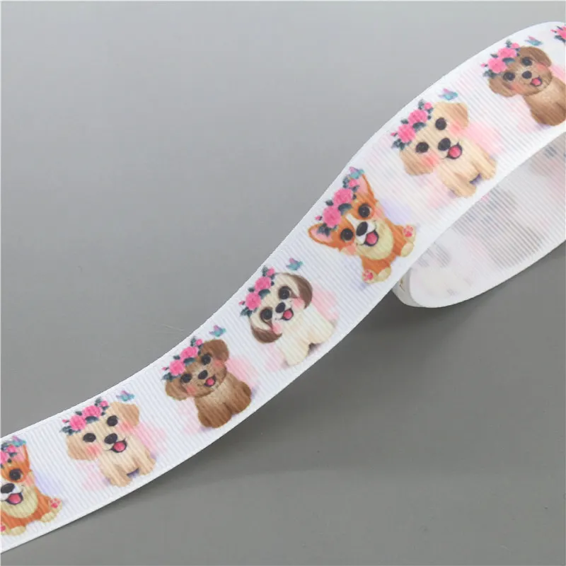 DHK 50yards Dog Siberian Husky Printed Grosgrain Ribbon Accessory Hairbow Headwear Decoration DIY Wholesale Craft S1428