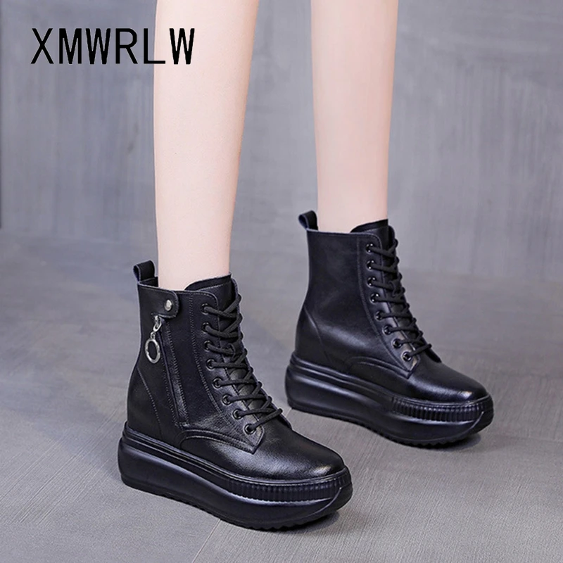 XMWRLW stivali con plateau da donna 2021 stivaletti con tacco nascosto in vera pelle autunno per donna scarpe autunnali stivaletti da donna