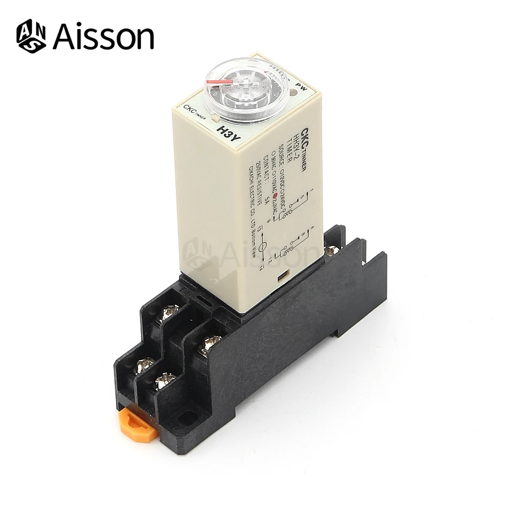 H3Y-2 Delay Timer Time Relay Switch DPDT Rotary Knob Adjustable AC220V DC12V 24V 0-60 Minute/Seconds with Base Socket