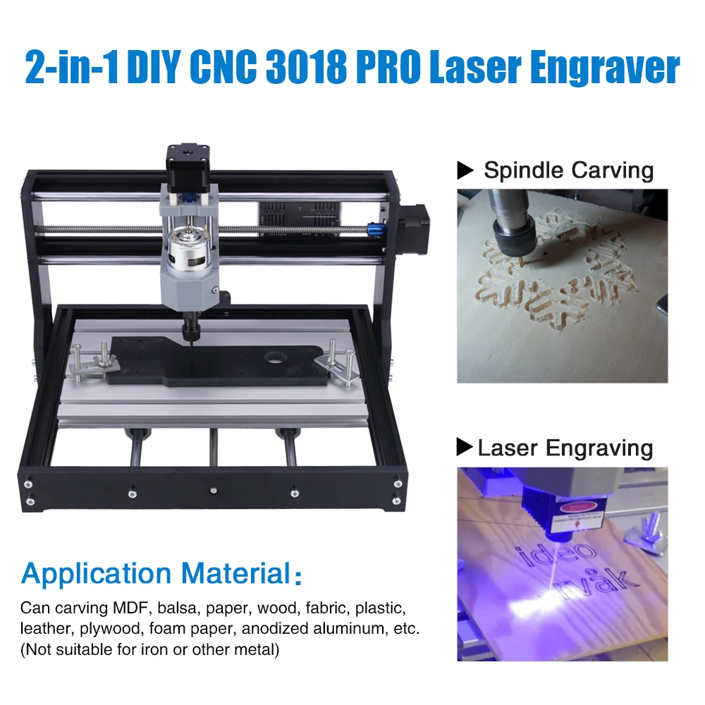 Imagem -03 - Mini Fresadora a Laser Cnc 3018 Pro 10w 15w com Controlador Offline Eixos Router de Madeira Gravador de Corte Pcb