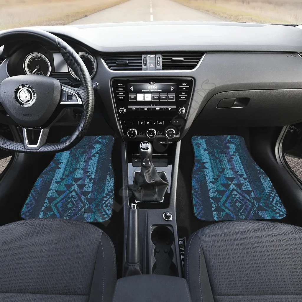 Blue Boho Aztec Streaks Car FLoor Mats 3D Printed Pattern Mats Fit for Most Car Anti Slip Cheap Colorful