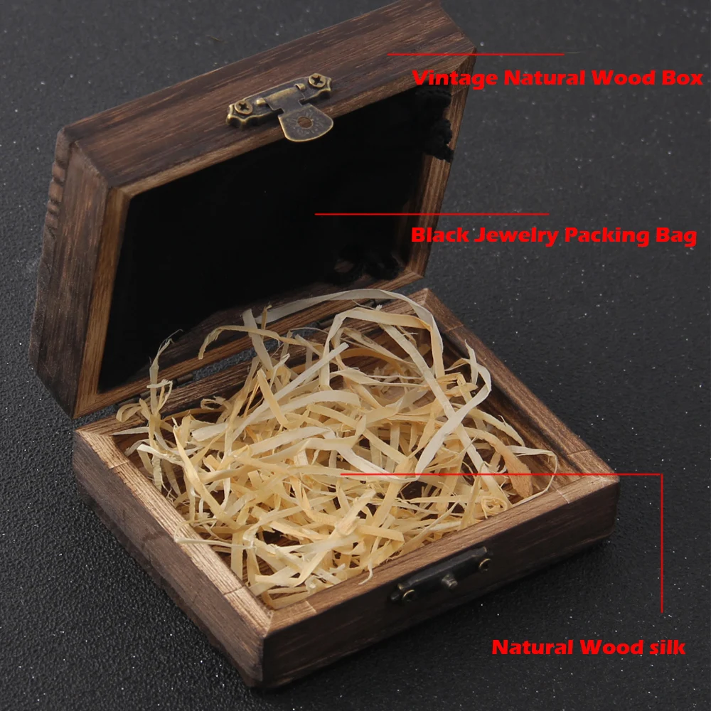 Nordische Wikinger-Rune mit Offener Runder Verschlusskette Anhänger Halskette aus Edelstahl mit Holzbox – Detail 27