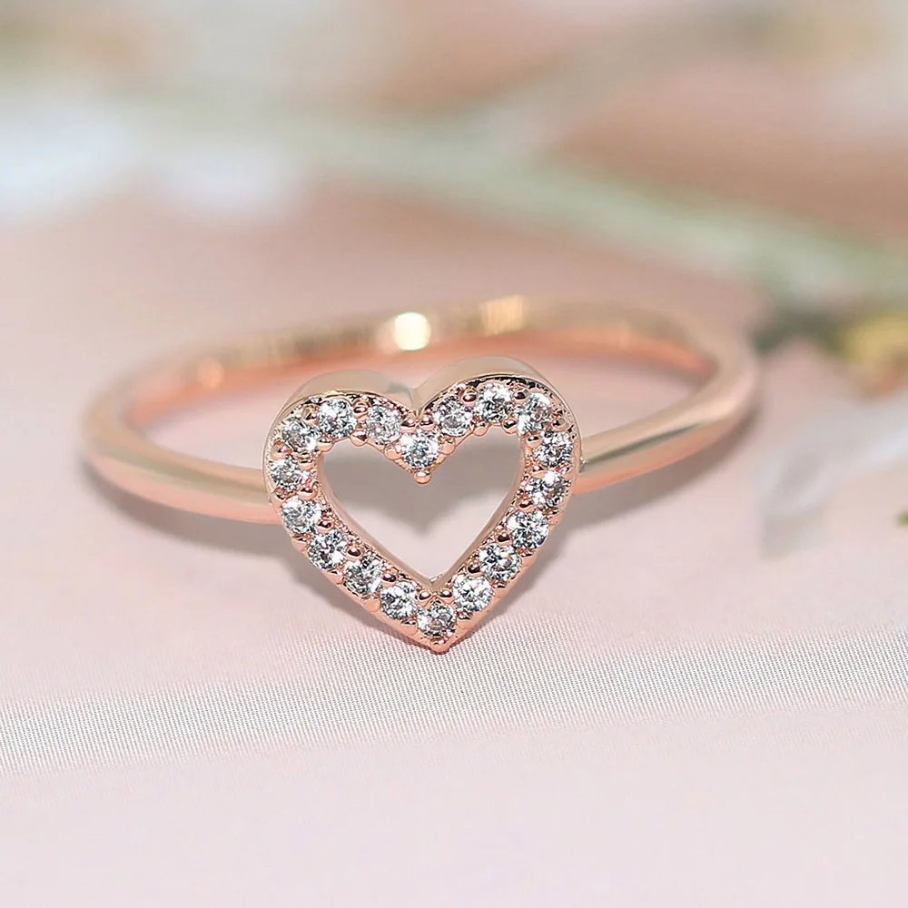 

Women's Minimalism Hollow Heart Ring Cocktail Party Cubic Zirconia Bridal Ring White Crystal Wedding Eternal Ring Fine Jewelry