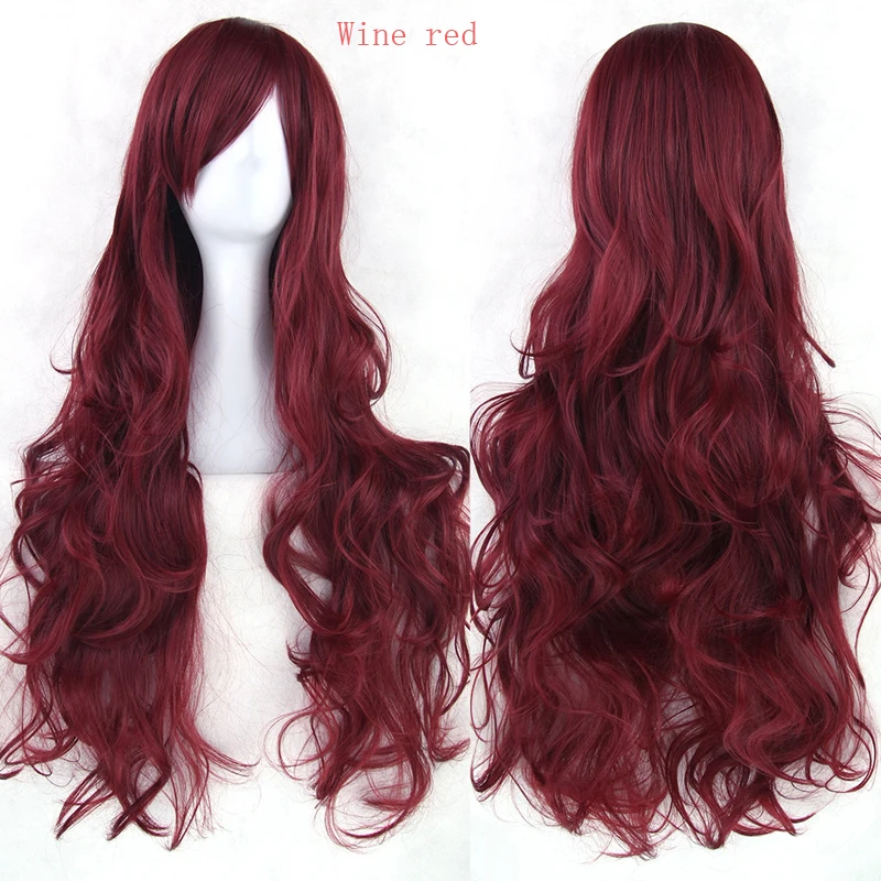 2022 frauen Rosa Rot Blau Schwarz 80CM Perücke Langen Flauschigen Lockiges Wavy Haar Perücken für Mädchen Wärme Freundliche synthetische Cosplay Partei Perücken