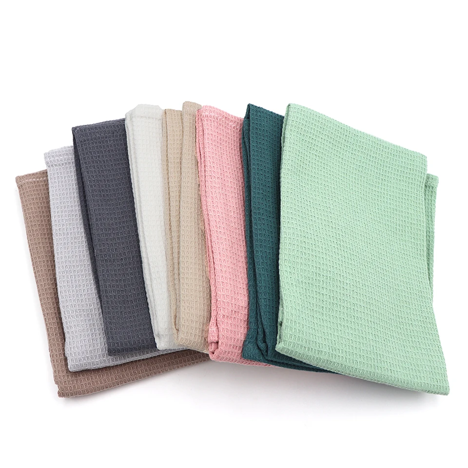 45x65cm New Waffle Tea Towel Pure Color Cotton Absorbent Kitchen Napkin Coffee Bar Superfine Fiber Cleaning Towel