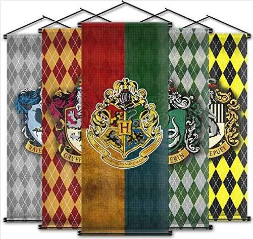 Harryy Potter grid hanging flag Gryffindor College indoor scene Potter bar decoration Slytherin Hufflepuff flag with flagpole