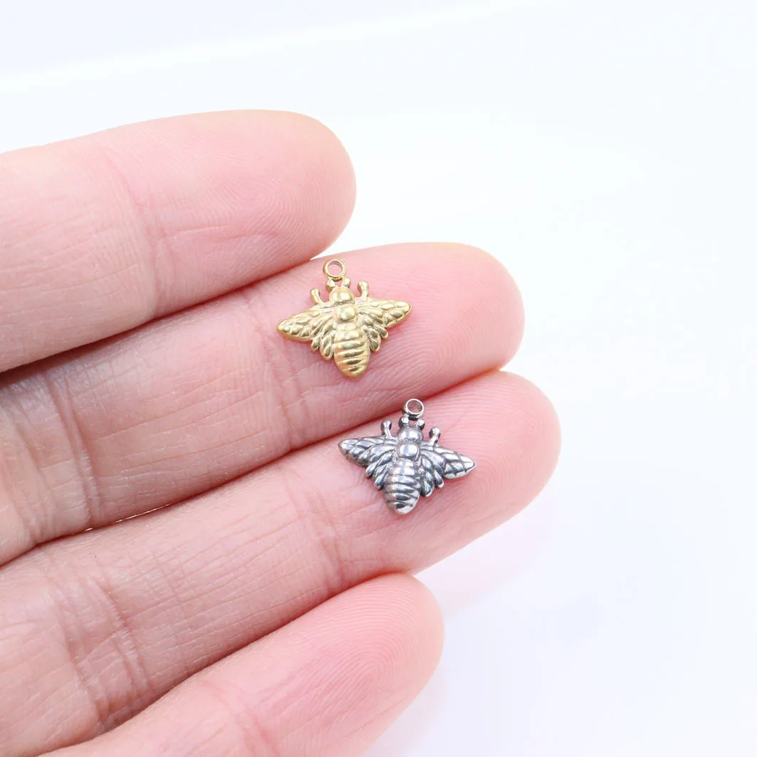 5pcs Wholesale Stainless Steel High Quality Bee Charms Pendant DIY Women AccessoryNecklace Earrings Bracelets Unfading 2 Colors