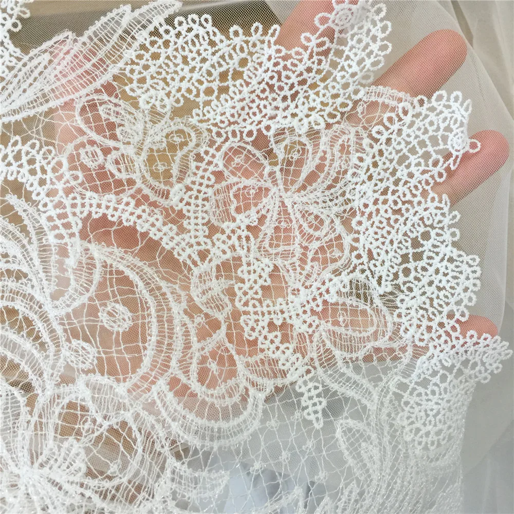 Quality Bridal Gown Lace Trim , Double Eyelash Crochet Wedding Trim in Ivory, Scalloped Trim DIY 27cm Wide