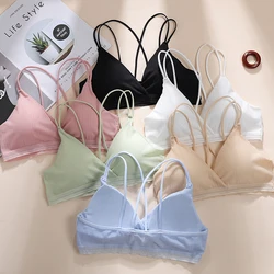 Ice Silk Thread Cross Bra For Women Thin Strap Beautiful Back Wrapped Chest Tube Top Anti-lighting Vest Sports Bra Underwear