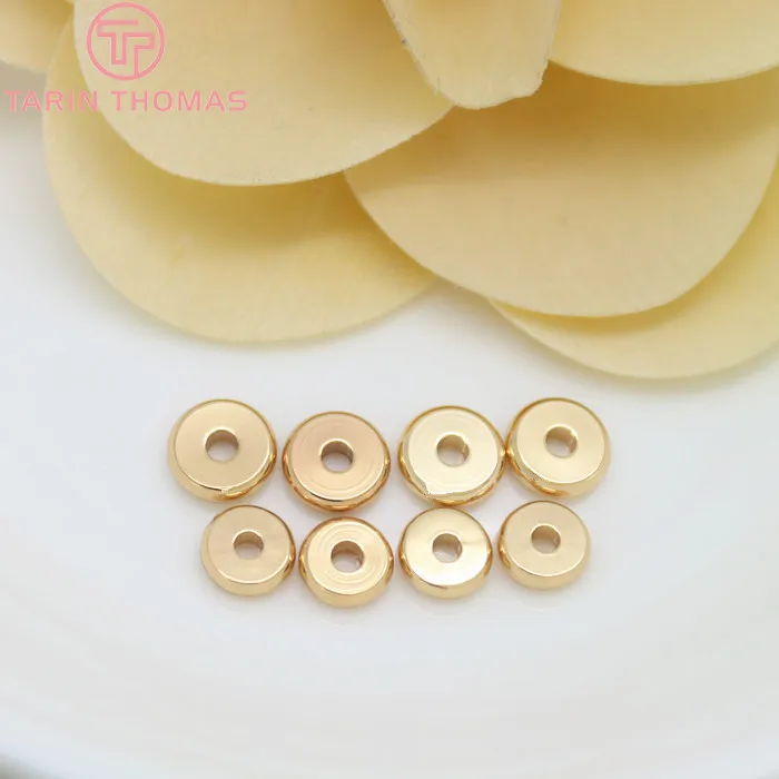 (3052)20PCS 6x2MM 7x1.8MM 24K Gold Color Plated Brass Spacer Beads Flat Bracelet Beads High Quality Diy Jewelry Accessories