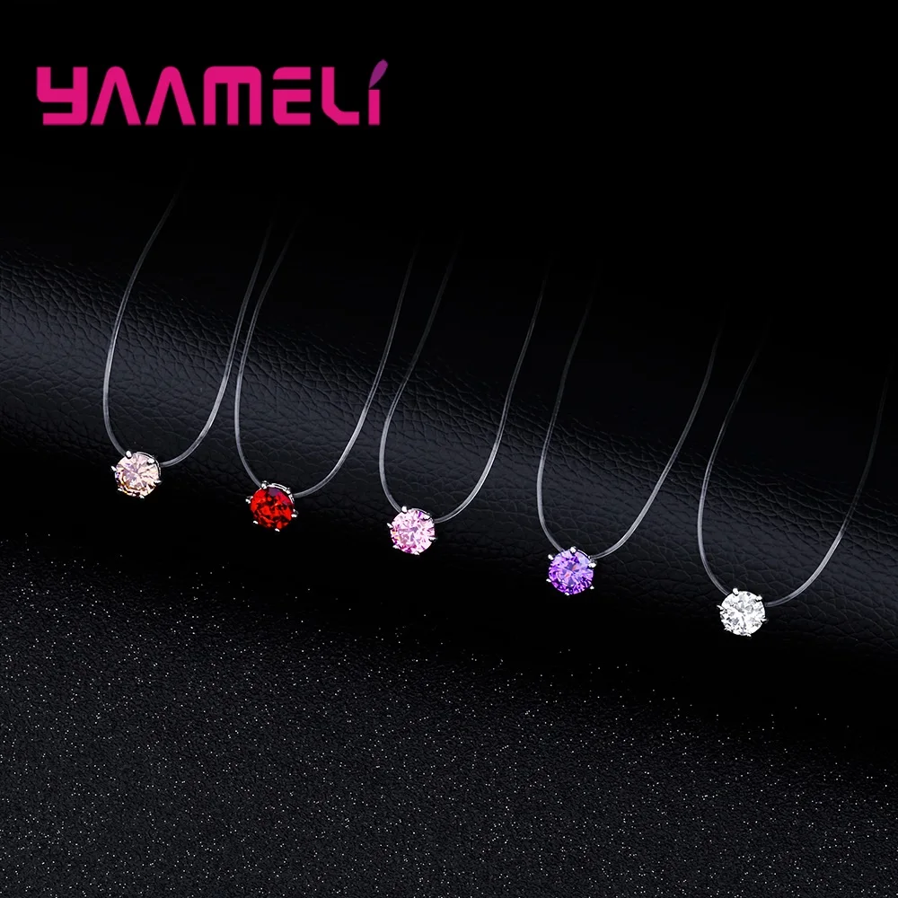 New Design Simple Casual Style Necklace Clear Fishing Line Collares 8 Color Crystal Jewelry Wedding Party Daily Bijoux