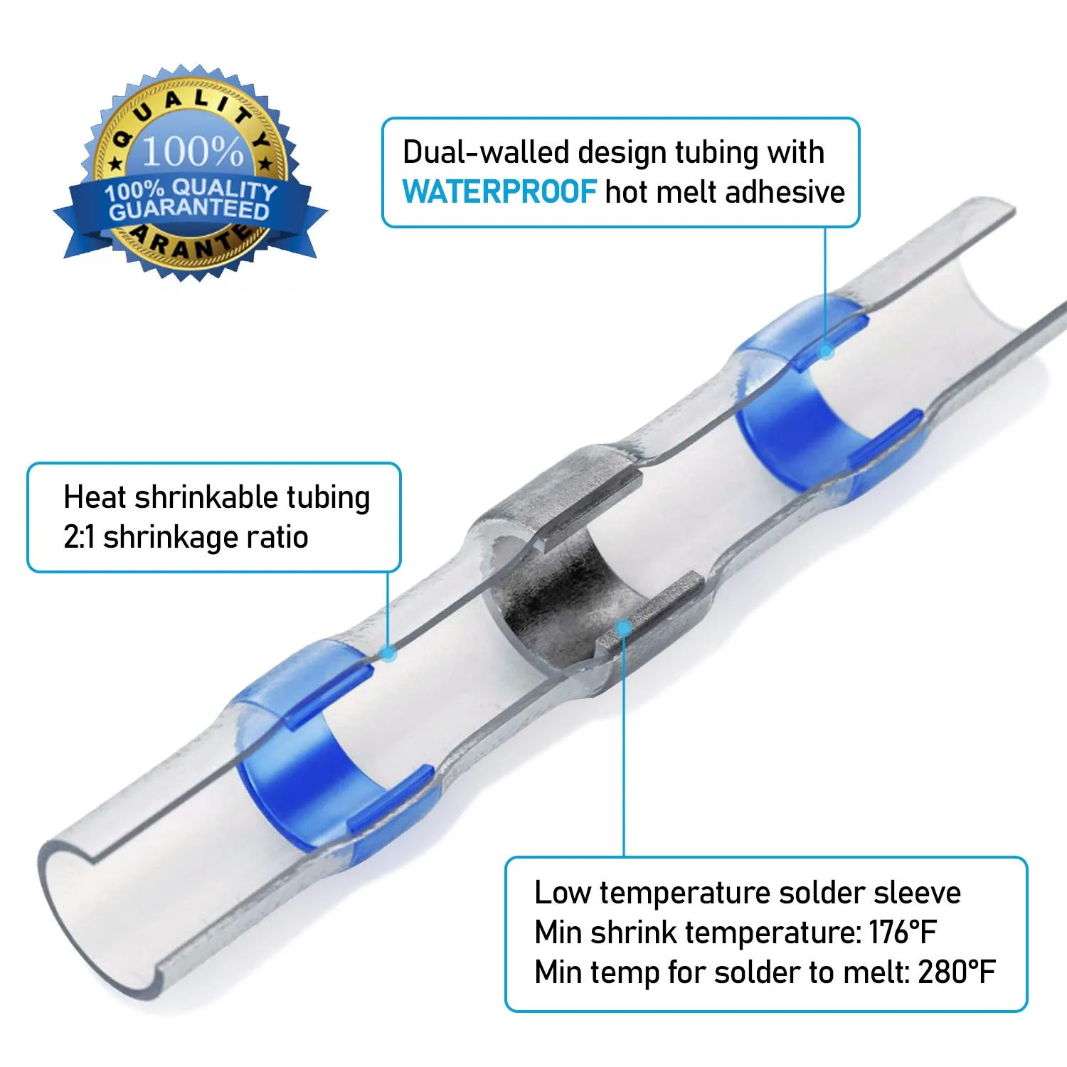 Solder Seal Wire Connectors,Heat Shrink Butt Connectors,Waterproof and Insulated Electrical Wire Terminals,Butt Splice