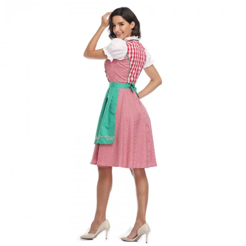 Alta qualidade tradicional alemão xadrez dirndl vestido oktoberfest traje roupa para adulto feminino halloween cosplay fantasia festa