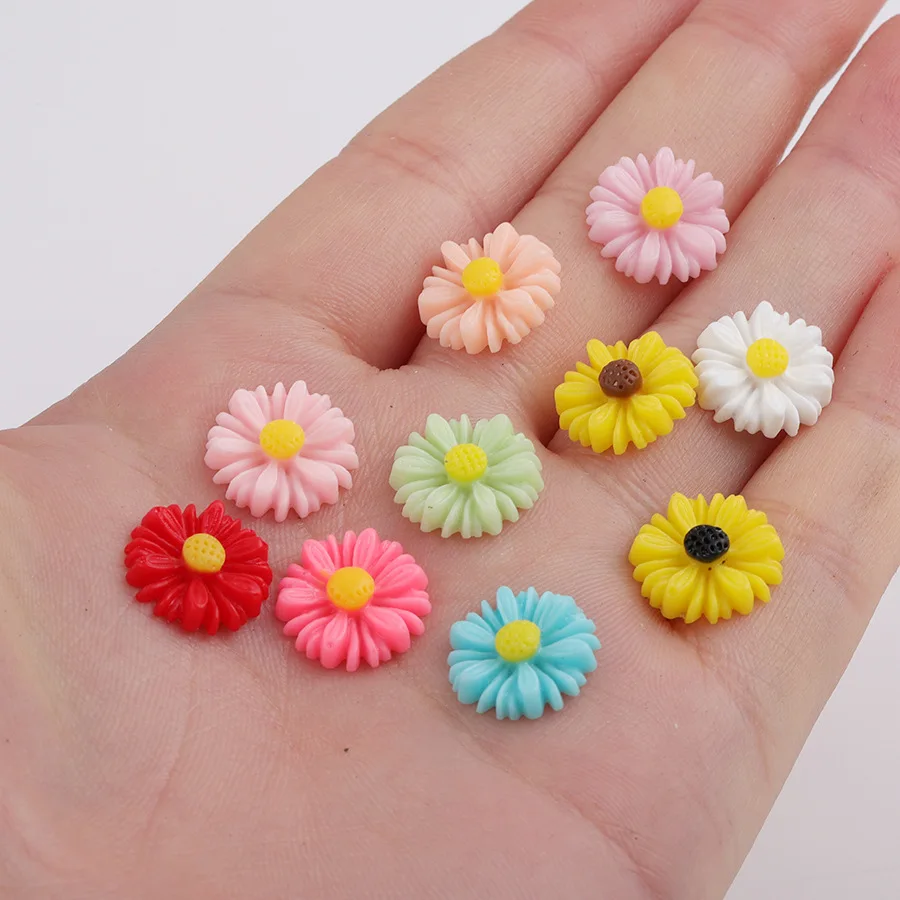 12mm Daisy Sunflower Colorful Resin Cabochon Flower DIY Earrings Children's hairpin Jewelry Making