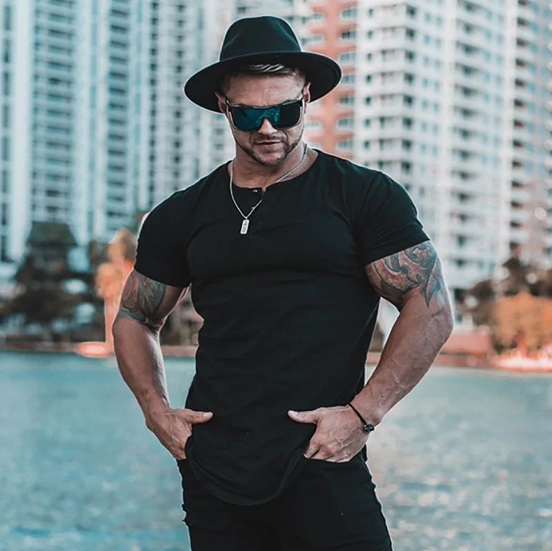 New Men T-shirt Cotton Short Sleeve Undershirt Male Solid Mens Tee Tops Summer Brand Clothing Bodybuilding Fitness T Shirt Homme