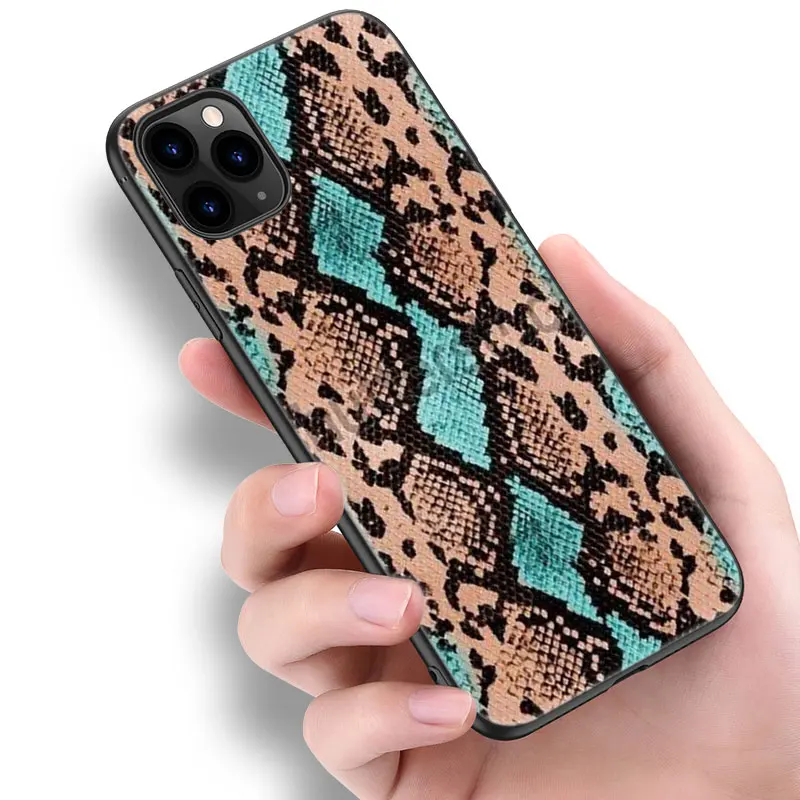 Snake Skin Phone Case For Apple iPhone 13 12 Mini 11 Pro Max XR X XS MAX 6 6S 7 8 Plus 5 5S SE 2020 Black Cover Coque Funda