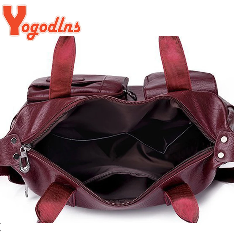 Yogodlns Vintage Casual Style Big Shoulder Bags for Women PU Leather Solid Color Luxury Tote Handbag Ladies Trendy Messenger Bag