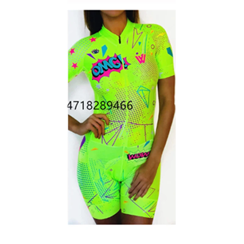 2021 Women\'s Clothes Triathlon Skinsuit Sets Short Sleeve Cycling Jersey Mujer Cilismo Uniform Fluorescent Gel Pad Comfortable