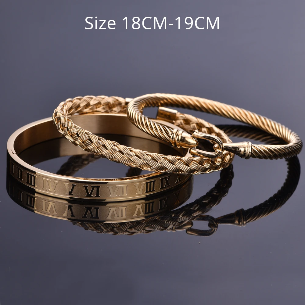 3pcs/Set Royal Roman Bracelets Cable Wire Horseshoe Buckle Bangles For Men Stainless Steel Pulseiras  Jewelry Accessories