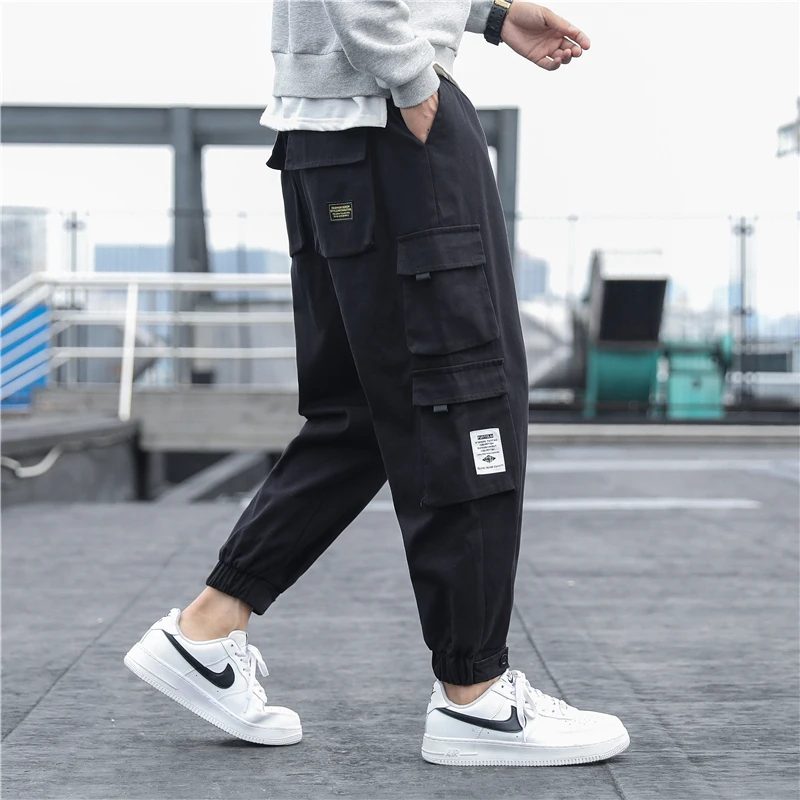 New Men\'s Side Pockets Cargo Pants Black Hip Hop Harem Pants Casual Male Joggers Sweatpants Fashion Streetwear Trousers 5XL