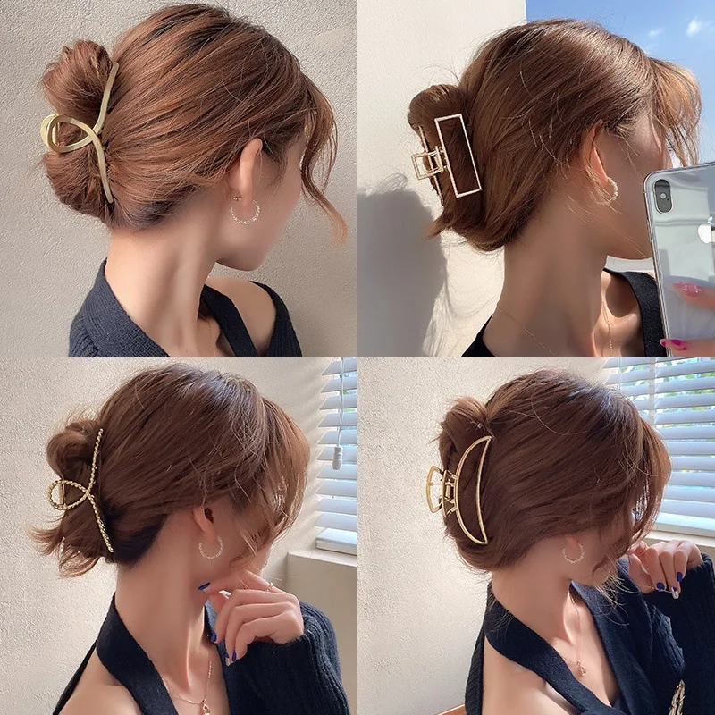 Women Fashion Gold Hollow Geometric Hair Claw Retro Hair Clips Barrette Hair Crab Hair Clips Headband Hairpin Hair Accessories