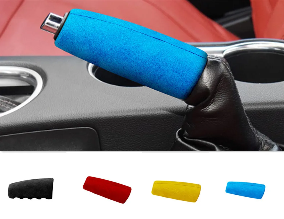 Alcantara Suede warp Car HandBrake Cover Sleeve Sticker For Mustang 15-20 Interior Trim Anti-slip Accessories Hand Brake Case