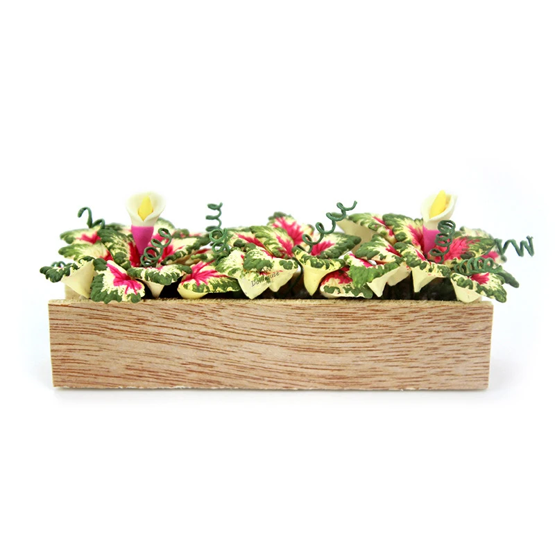 1/12 Dollhouse Miniature Accessories Mini Caladium Flower Trough Simulation Potted Plant Model Toys for Doll House Decoration