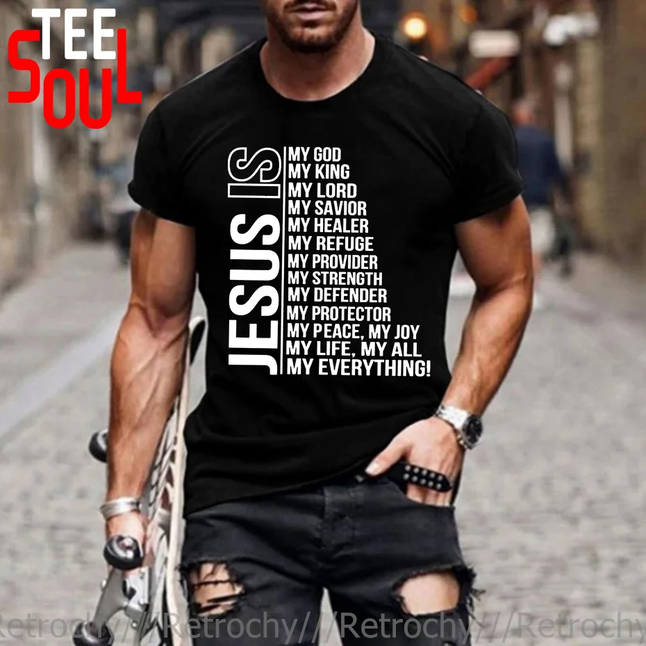 Jesus Is My God King Everything Vintage Harajuku T shirts Christian Religious Cross T-shirt Faith Streetwear Graphic Tops Tshirt