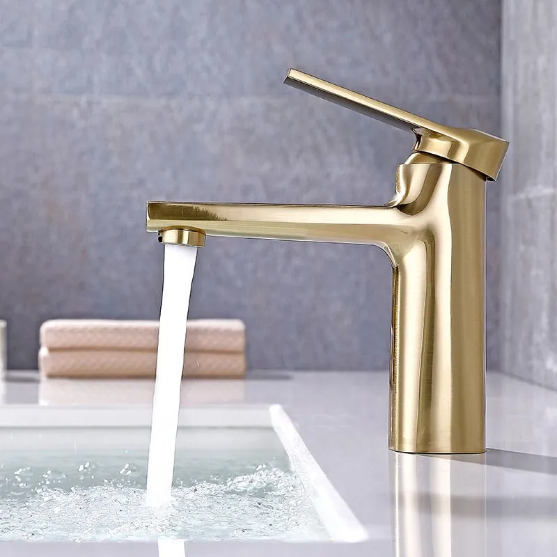 Popular Brushed gold bathroom sink faucet solid brass cold hot water basin mixer faucet tap