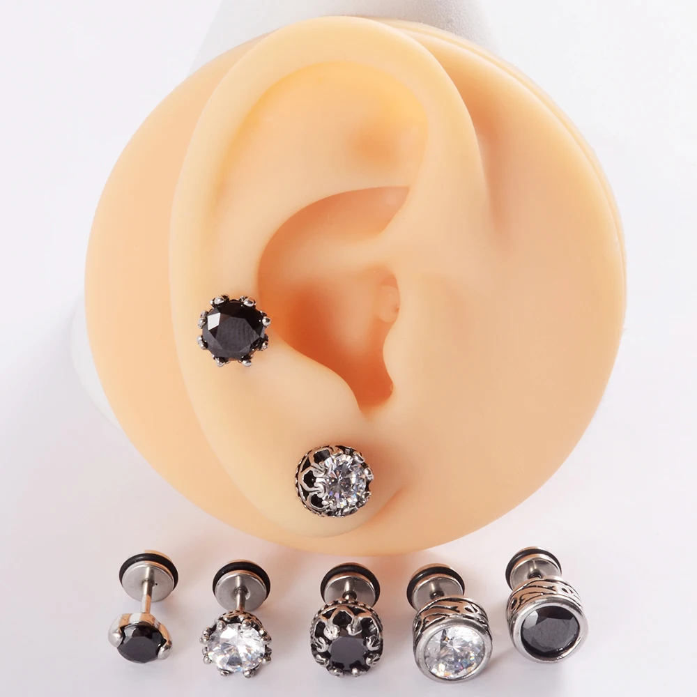 1PC Stainless Steel Punk Ear Studs Tragus Cartilage Piercing Lobe Earring Zircon Man Women Stud Helix Cartilage Piercing Jewelry