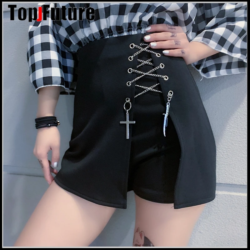 

Women Girl High Waist cross moon star Skirt Gothic Lolita Streetwear Pleated punk shorts Skirts College Harajuku Skirt pantskirt