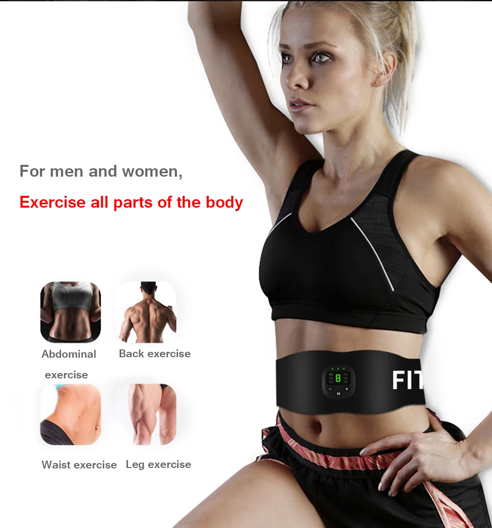 EMS Muscle Stimulator Wireless Muscle Trainer Abdomen Training Belt Fat Burner Weight Loss Stickers Body Slimming Belt Unisex