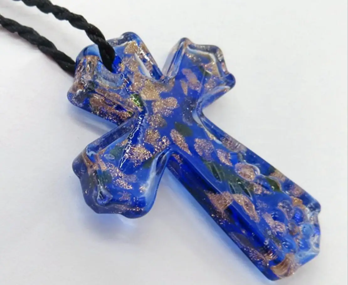 Handmade Glass Women's Cross Pendant Fit Necklace LL07 - zdjęcie 1
