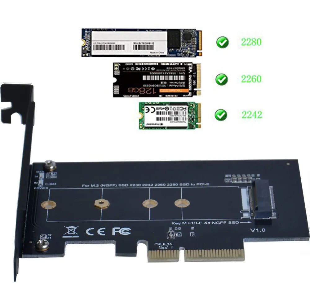 อะแดปเตอร์ M.2 Ngff Ssd M คีย์ Nvme PCIe 3.0X4 รองรับ M.2 PCIe 2280, 2260, 2242, 2230