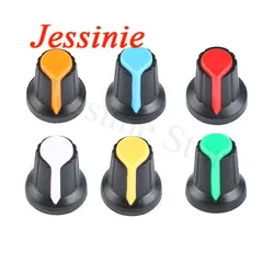 6PCS/lot WH148 Potentiometer Knob Cap Kit 15X17mm 6mm Shaft Hole AG2 Yellow Orange Blue White Red Green 6value*1PCS=6PCS