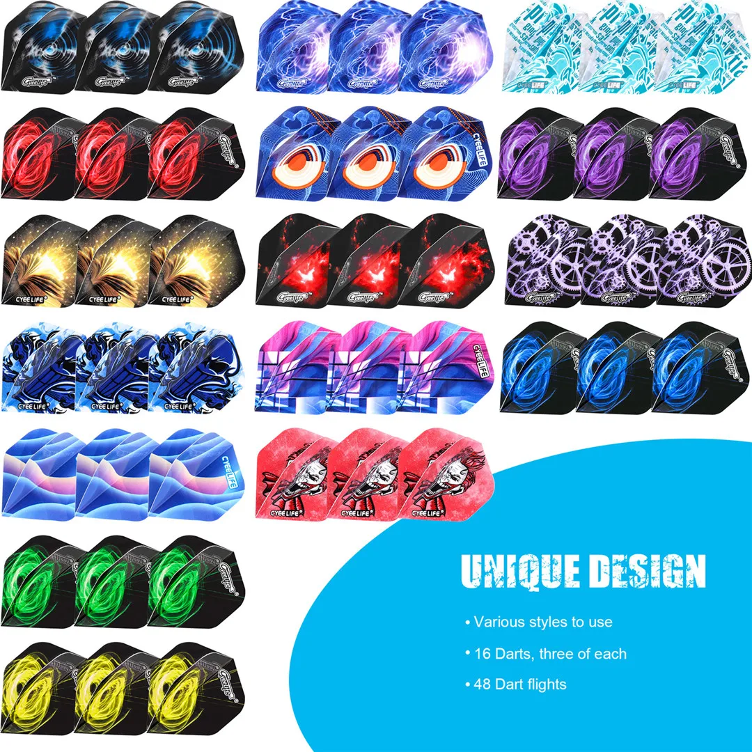 CyeeLife Dart Flights Multiple Styles Colorful 30PCS PET Darts Flights Newly Dart Accessoriesc 2D Standard Dart Flights