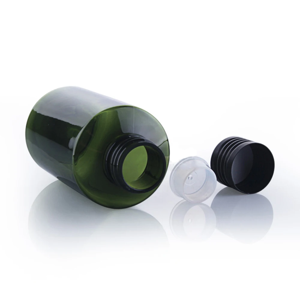 20Pcs Empty Plastic Bottles Dark Green with Inner Plug Black Aluminum Cap for Toner Lotion Storage 50ml 100ml 150ml 200ml