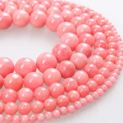 Natural Stone Beads Pink Chalcedony Rhodonite Round Loose Beads 4 6 8 10 12mm Beads For Bracelets Necklace Jewelry Making