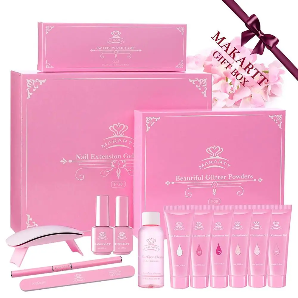 Kit gel di estensione poli rosa Vernice gel acrilico Makartt con soluzione antiscivolo e base per lampada UV per unghie a LED Top Coat Manicure Nail Art