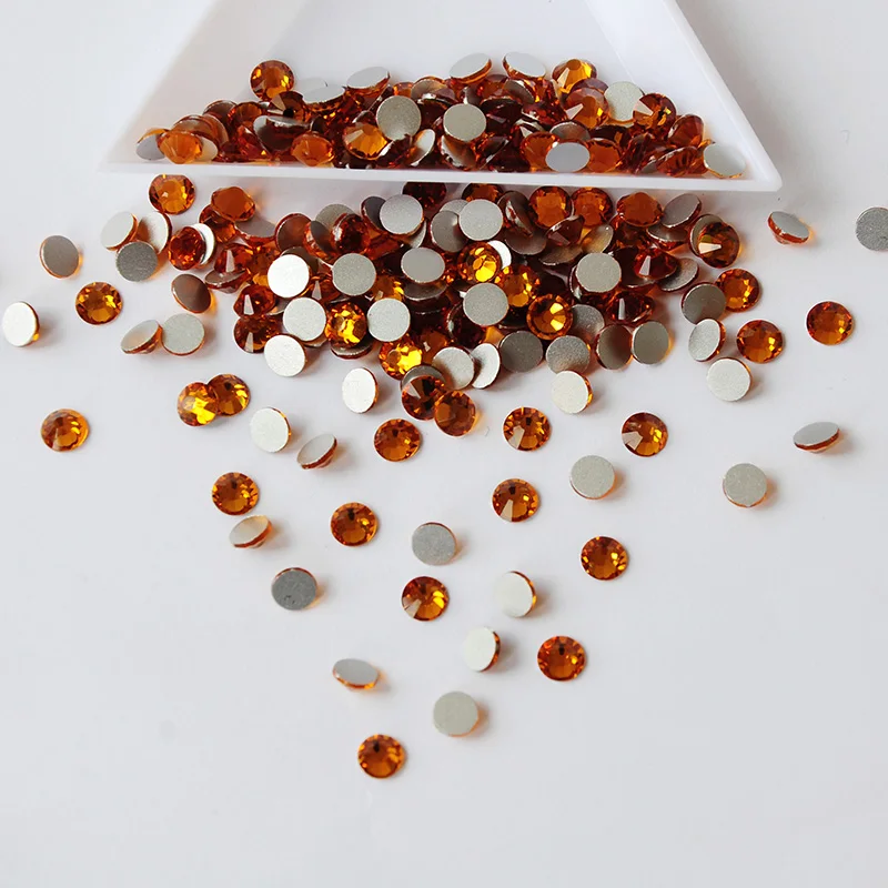 Non Hot Fix Rhinestone Topaz Color Different Size Crystal Glass Flatback Crystal Strass For 3D DIY Nail Decoration