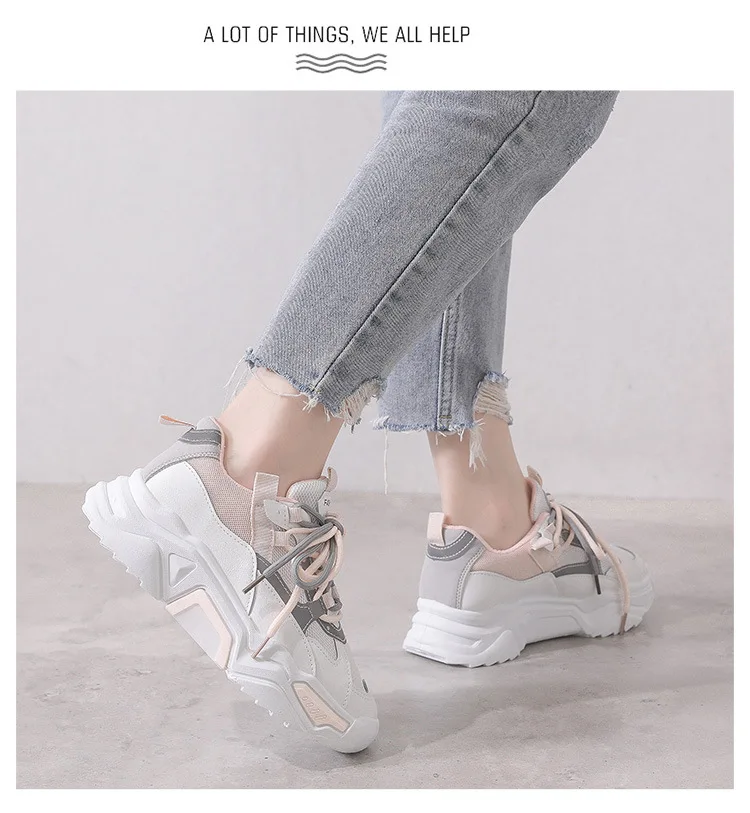 女性のためのファッショナブルな厚底靴,通気性のあるレース