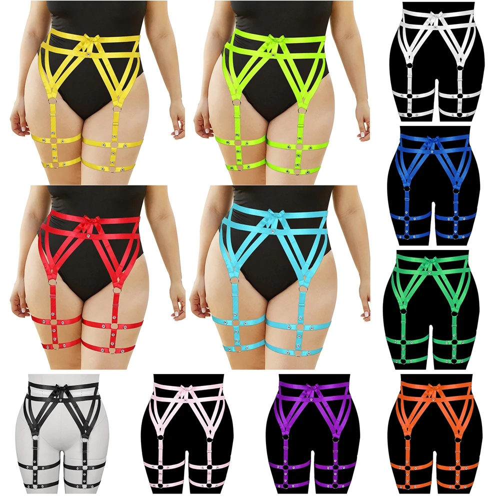 

Goth Garter Belt Elastic Harness Bra Plus Size Stockings Sexy Lingerie Body Bondage Cosplay Dance Rave Wear Women's Harness Belt