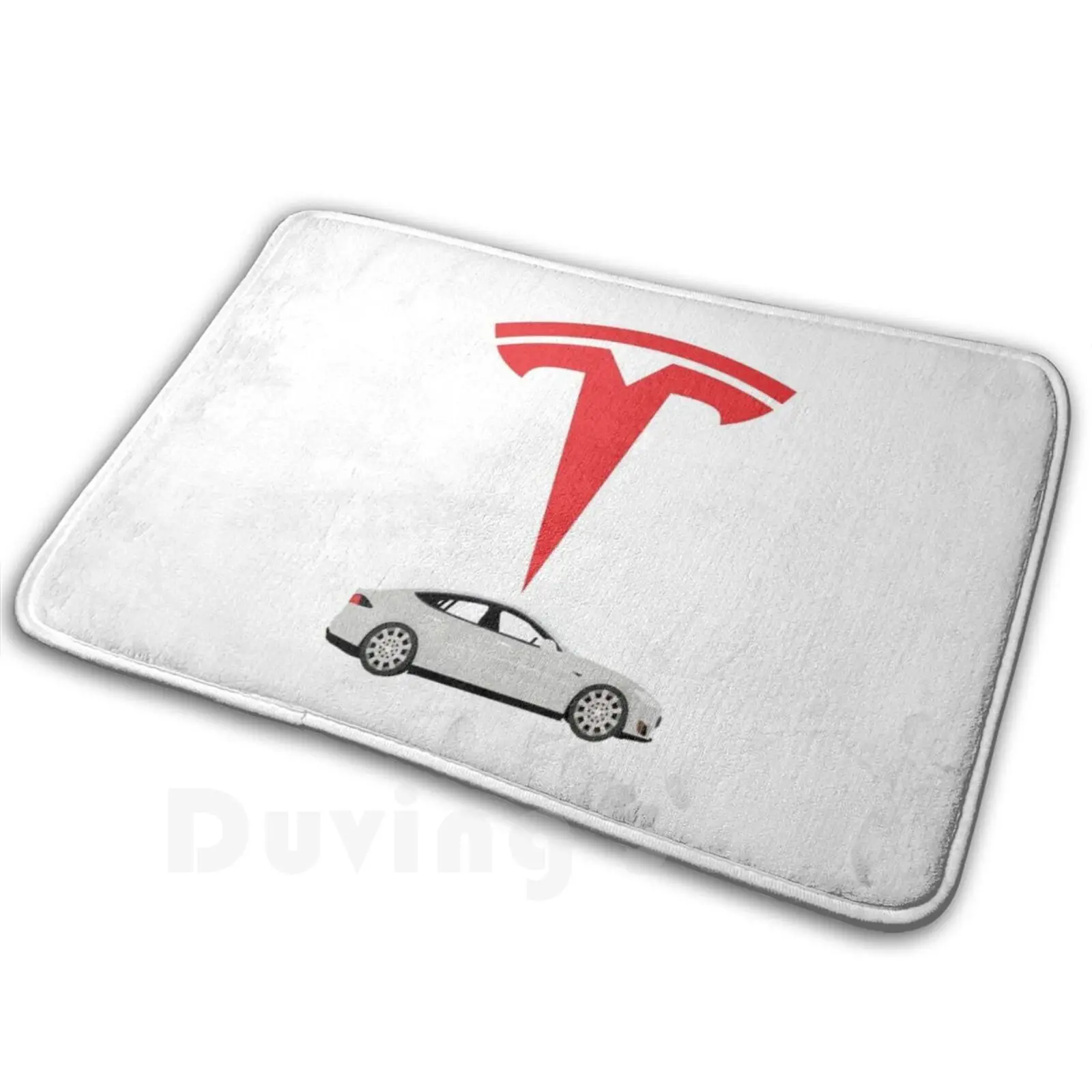 Tesla White Model S Logo Apparel Carpet Mat Rug Cushion Soft Esla Tesla Motors Tesla Model 3 Elon Elon Musk Tesla