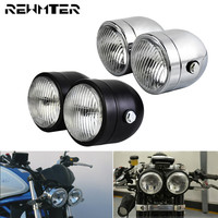 2PCS Motorcycle Twin Front Dual Headlight Cafe Racer Headlamp For Harley Blackline FXS Softail Cross Bones Fat Boy FLSTF