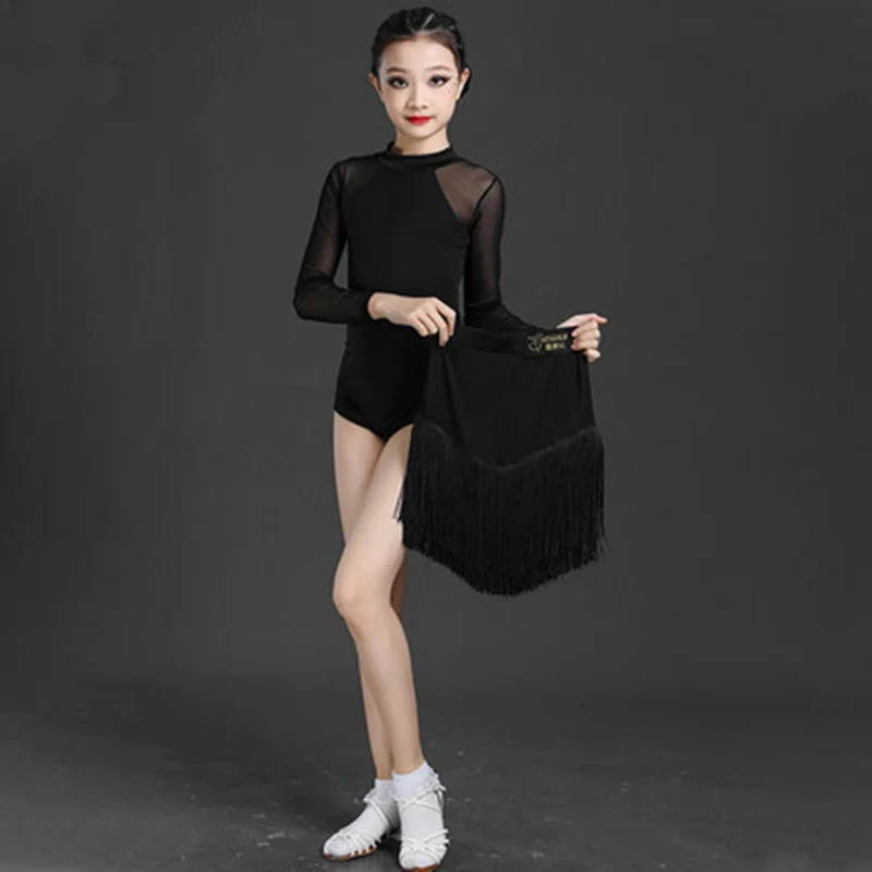 2021 Black suits Latin Performance Summer Children\'s Girls Practise Training Dress Dancing Clothing Stage Performance Uniforms